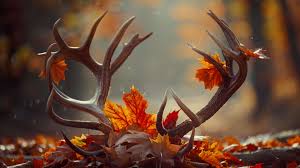 Deer Antlers in a pile of leaves